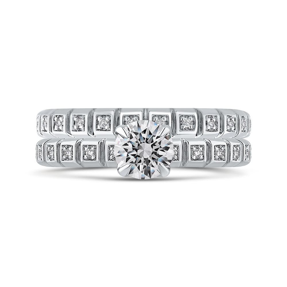 14K White Gold Round Cut Diamond Floral Engagement Ring