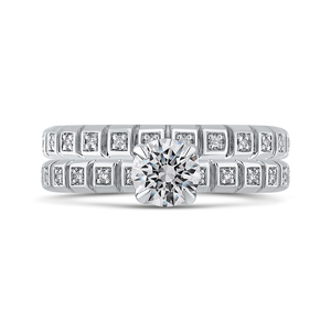 14K White Gold Round Cut Diamond Floral Engagement Ring