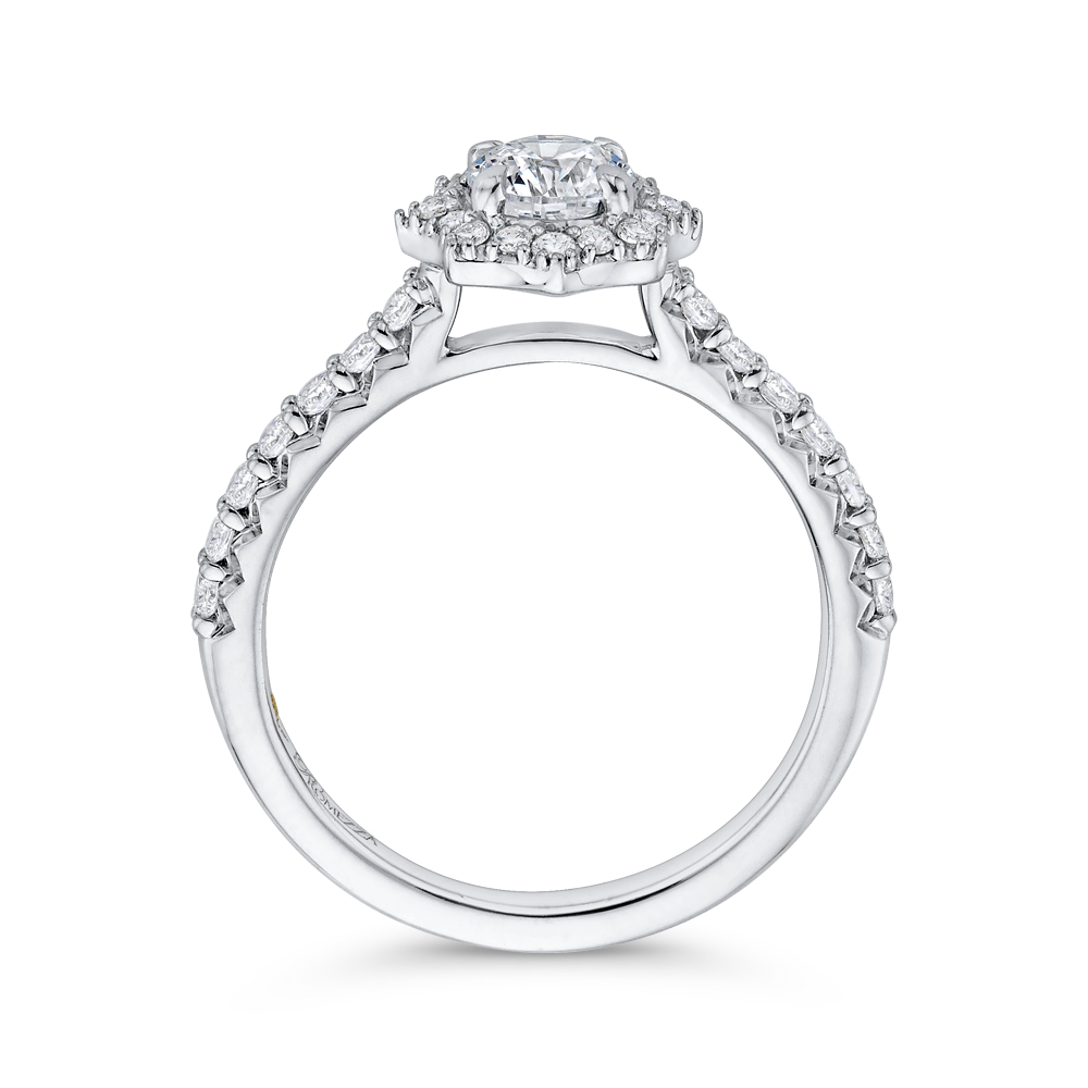 14K White Gold Round Diamond Floral Halo Engagement Ring