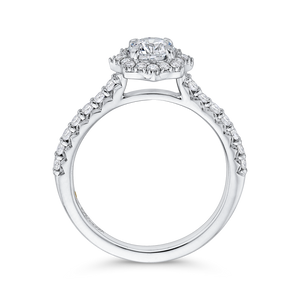 14K White Gold Round Diamond Floral Halo Engagement Ring