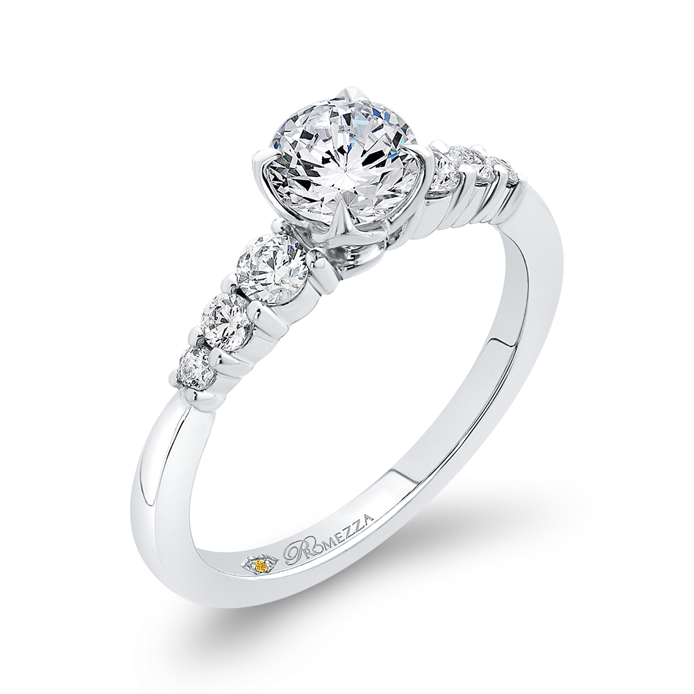 14K White Gold Round Cut Diamond Floral Engagement Ring