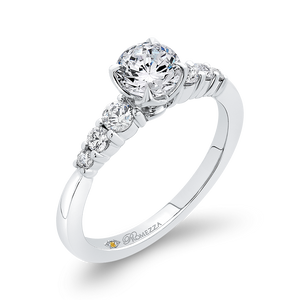 14K White Gold Round Cut Diamond Floral Engagement Ring