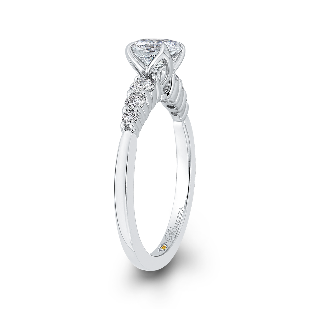 14K White Gold Round Cut Diamond Floral Engagement Ring