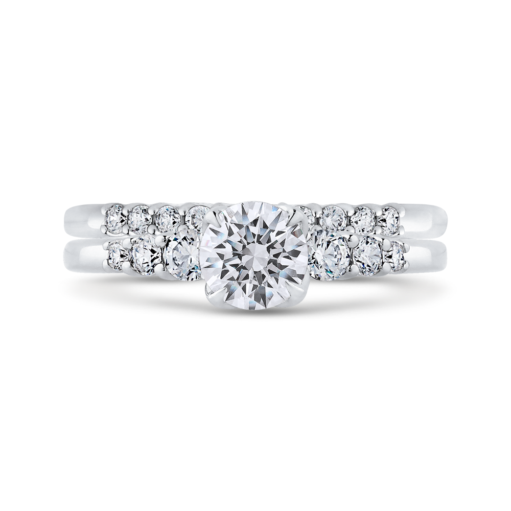 14K White Gold Round Cut Diamond Floral Engagement Ring