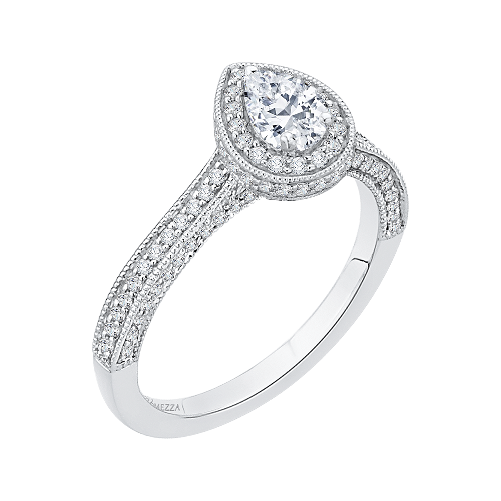 14K White Gold Pear Diamond Halo Engagement Ring