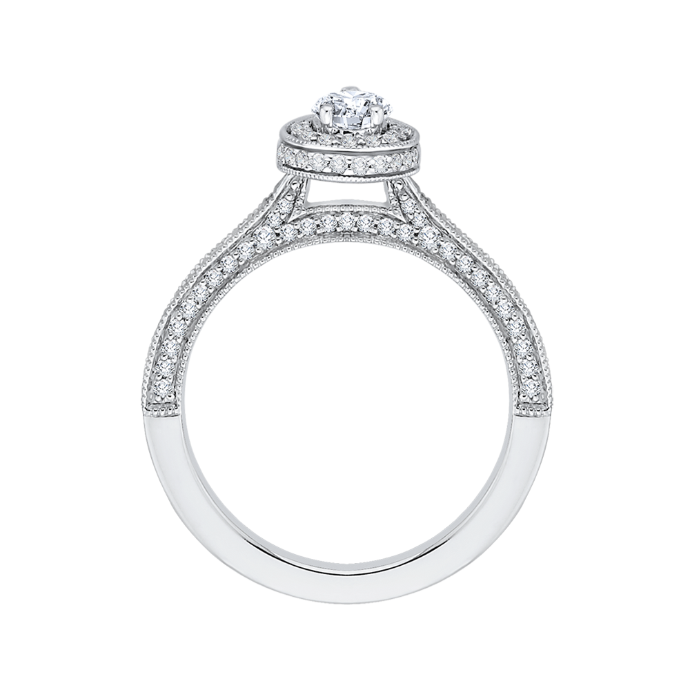 14K White Gold Pear Diamond Halo Engagement Ring