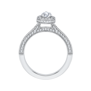 14K White Gold Pear Diamond Halo Engagement Ring