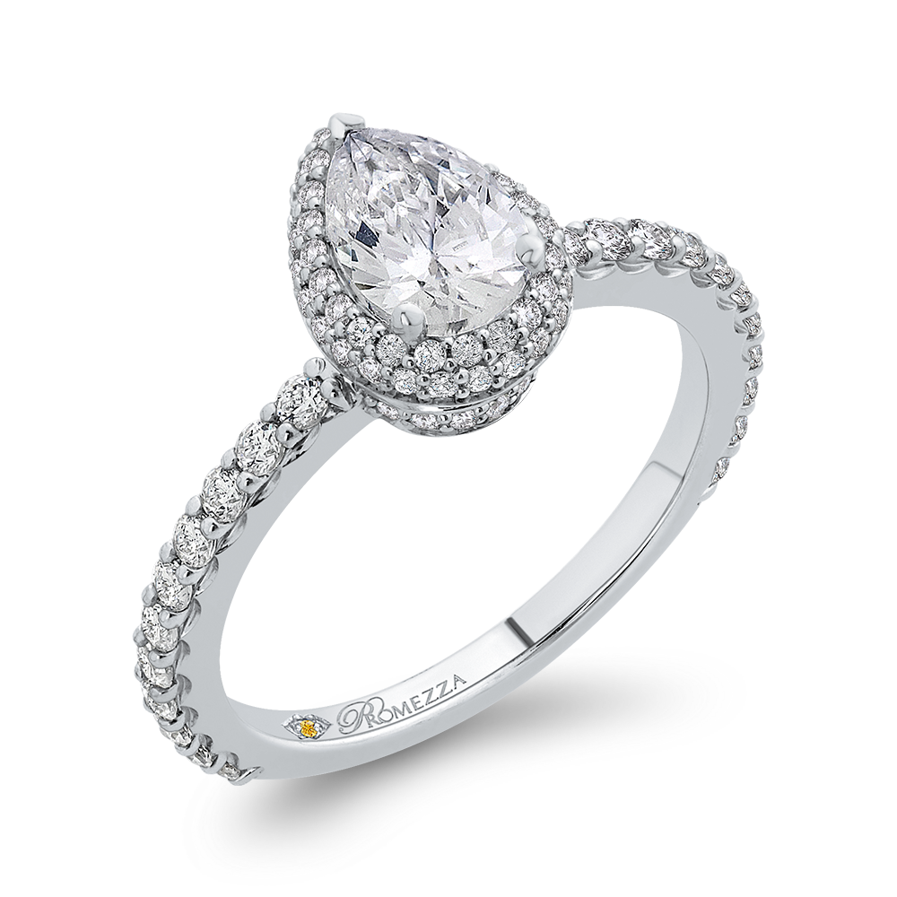 14K White Gold Pear Diamond Halo Engagement Ring