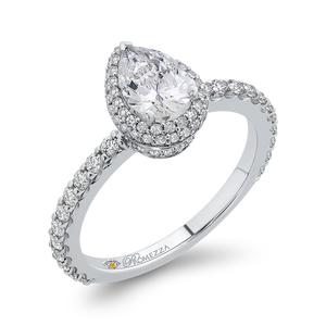 14K White Gold Pear Diamond Halo Engagement Ring