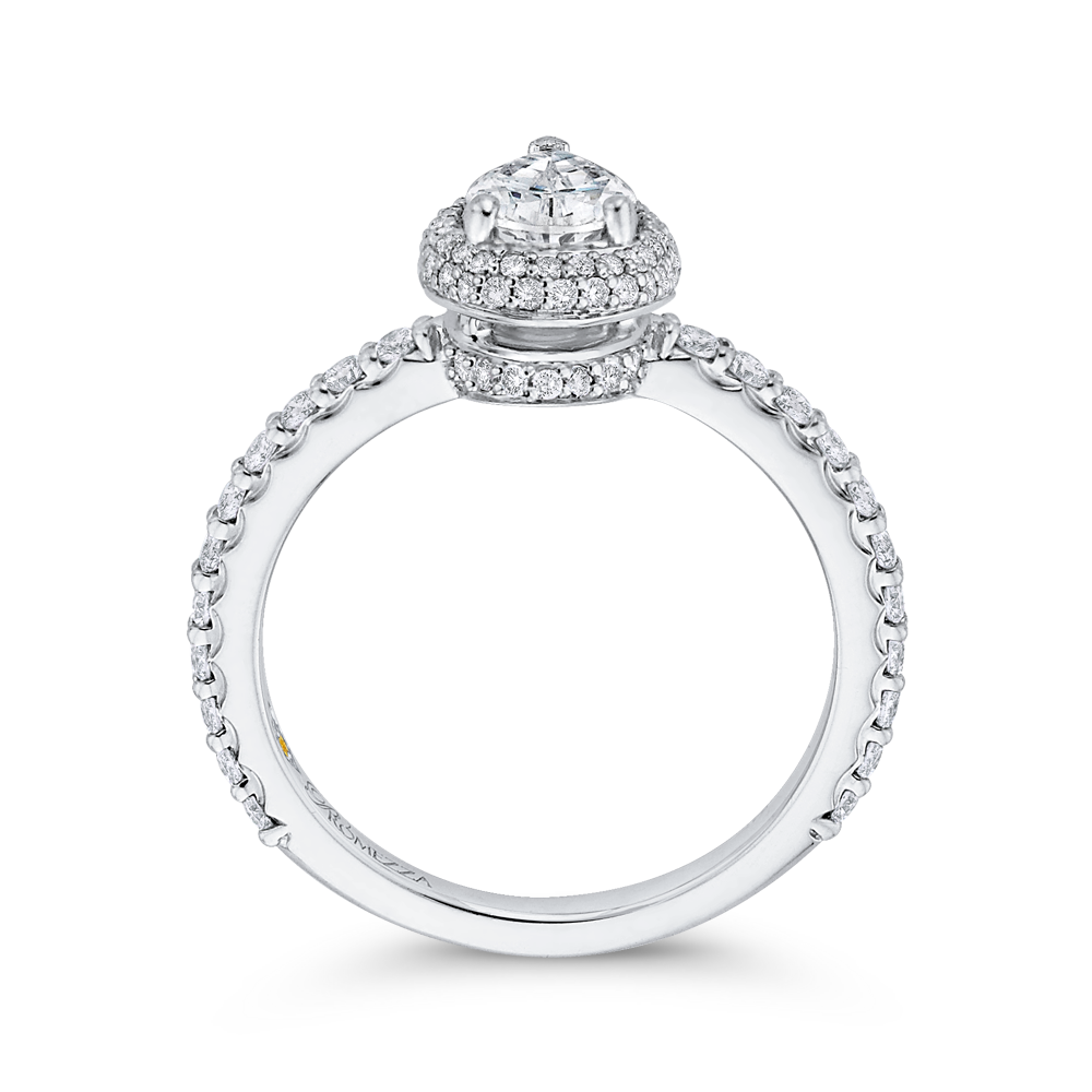 14K White Gold Pear Diamond Halo Engagement Ring