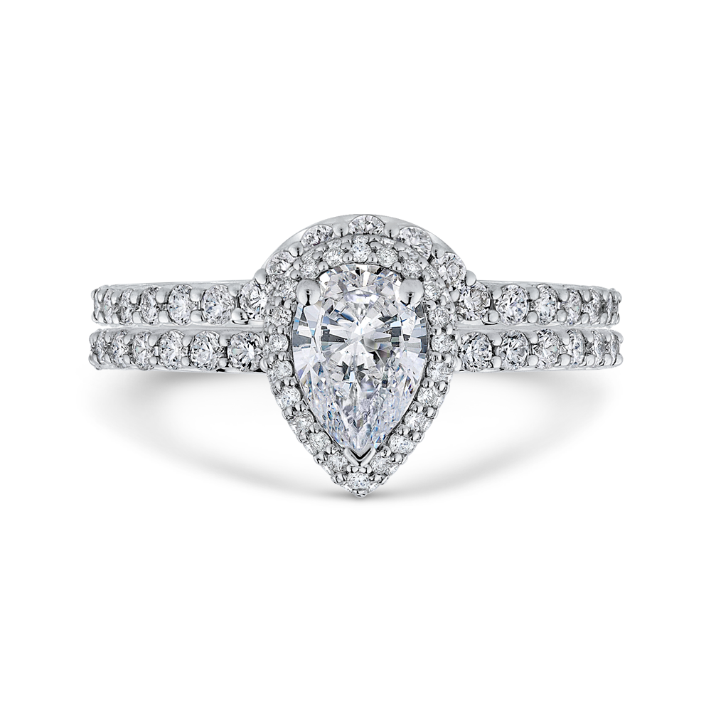 14K White Gold Pear Diamond Halo Engagement Ring