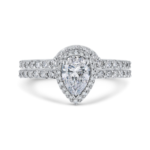 14K White Gold Pear Diamond Halo Engagement Ring