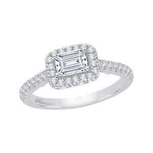 14K White Gold Emerald Cut Diamond Halo Engagement Ring