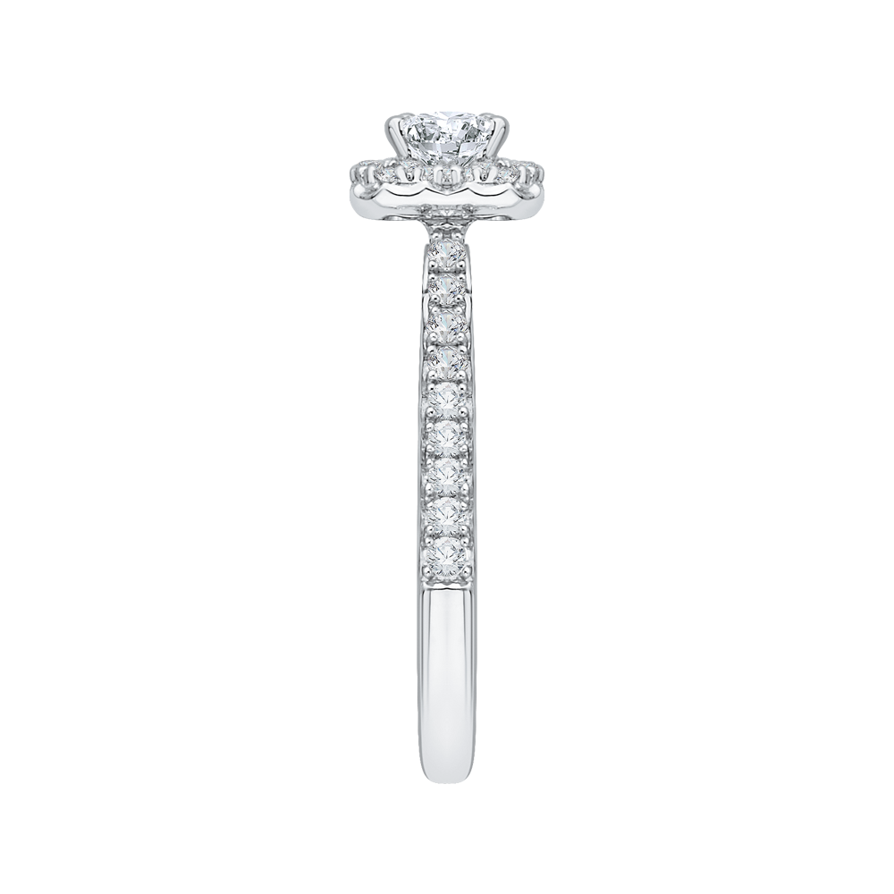 14K White Gold Emerald Cut Diamond Halo Engagement Ring