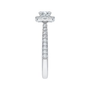 14K White Gold Emerald Cut Diamond Halo Engagement Ring