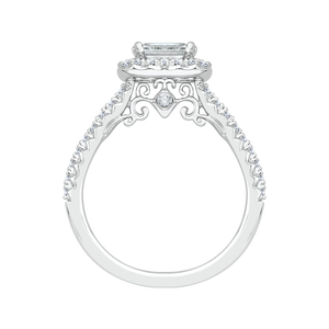 14K White Gold Emerald Cut Diamond Halo Engagement Ring