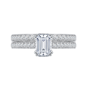 14K White Gold Emerald Cut Diamond Cathedral Style Engagement Ring