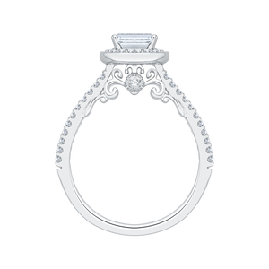 14K White Gold Emerald Diamond Halo Engagement Ring