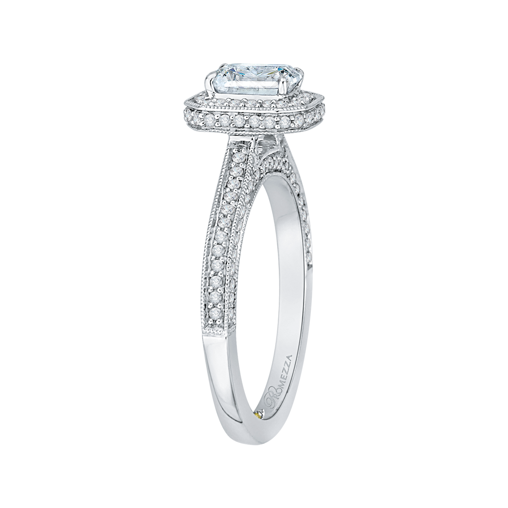 14K White Gold Emerald Diamond Halo Engagement Ring