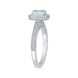 14K White Gold Emerald Diamond Halo Engagement Ring