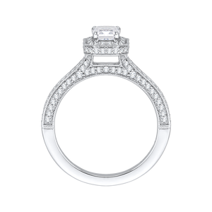 14K White Gold Emerald Diamond Halo Engagement Ring