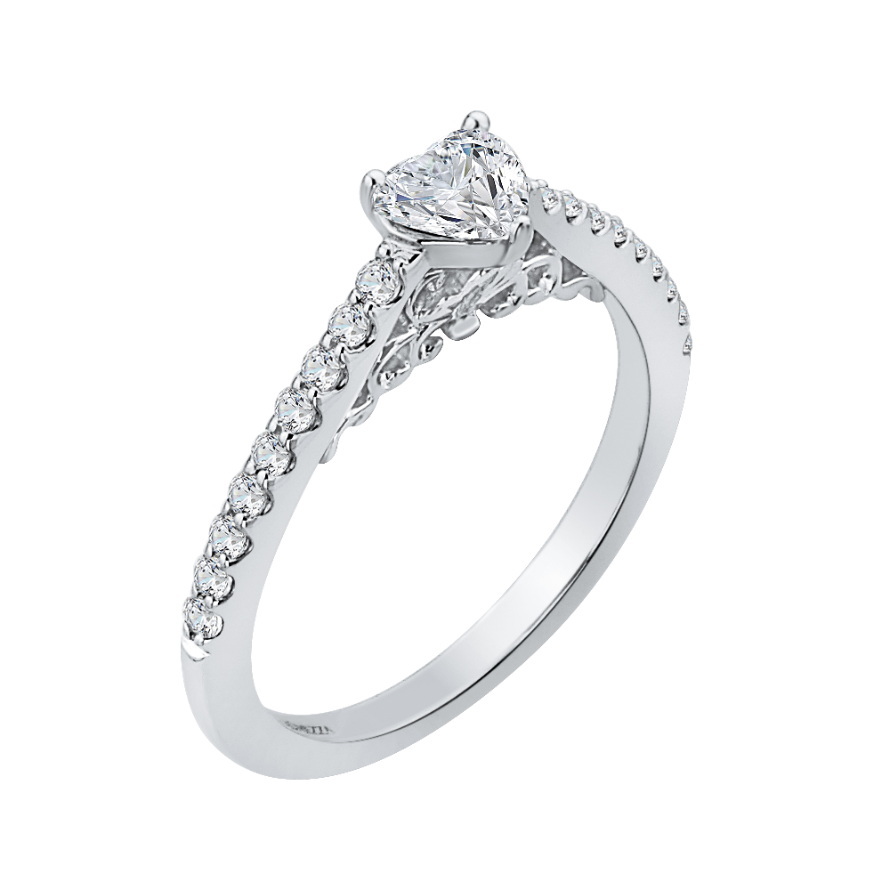 14K White Gold Heart Diamond Vintage Engagement Ring