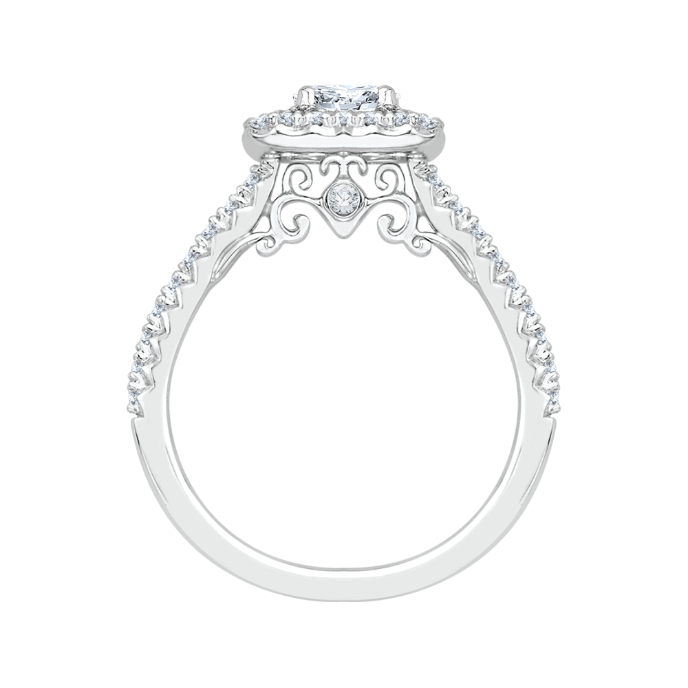 Oval Diamond Halo Engagement Ring In 14K White Gold