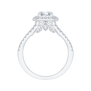 Oval Diamond Halo Engagement Ring In 14K White Gold with Split Shank