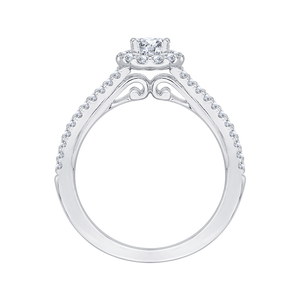 14K White Gold Oval Diamond Halo Engagement Ring with Split Shank