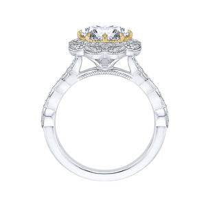 Oval Diamond Floral Halo Engagement Ring In 14K Two Tone Gold