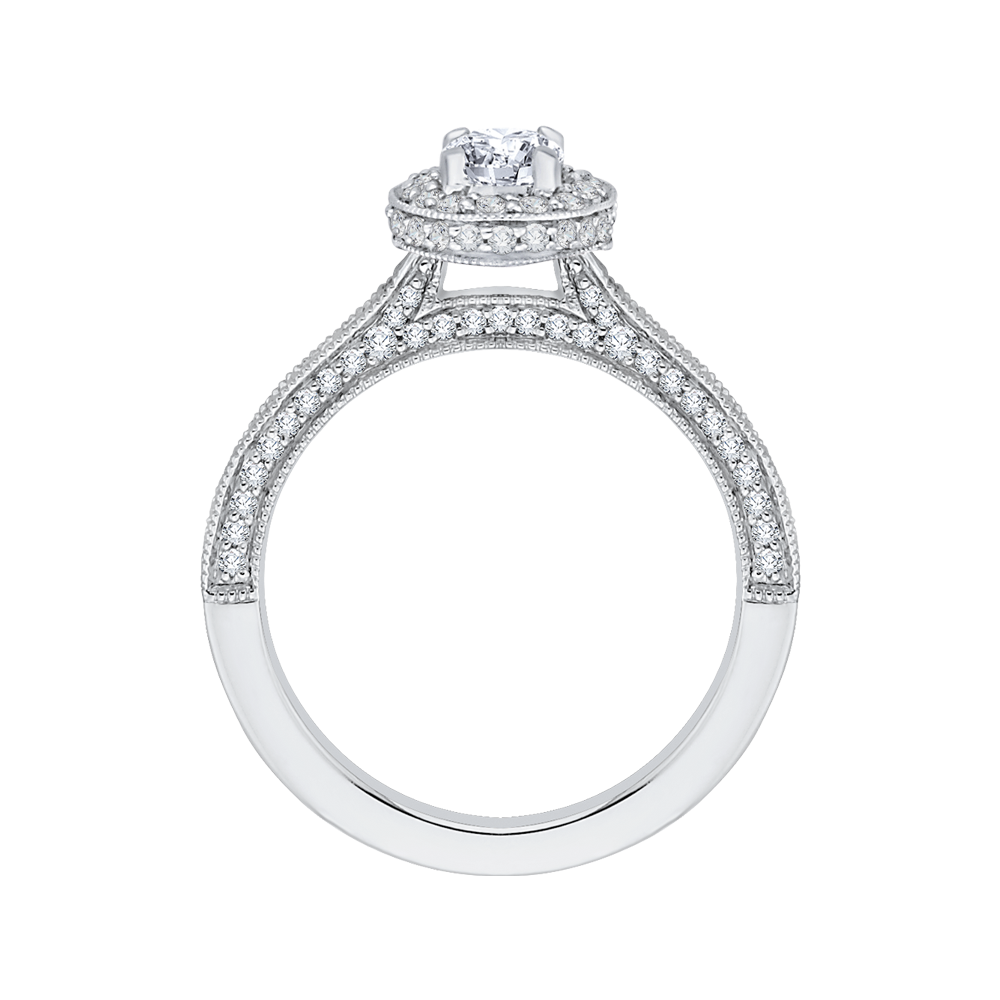 14K White Gold Oval Diamond Halo Engagement Ring