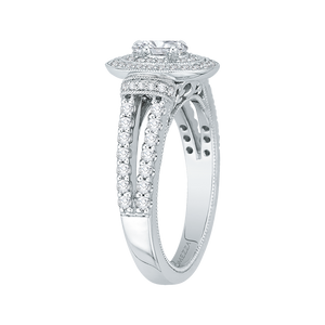 Oval Diamond Double Halo Engagement Ring In 14K White Gold