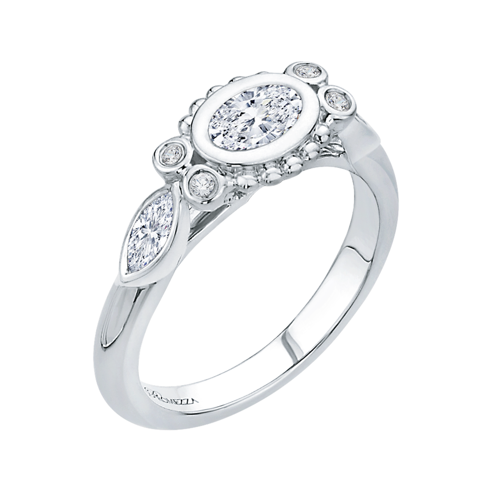 14K White Gold Oval Diamond Engagement Ring