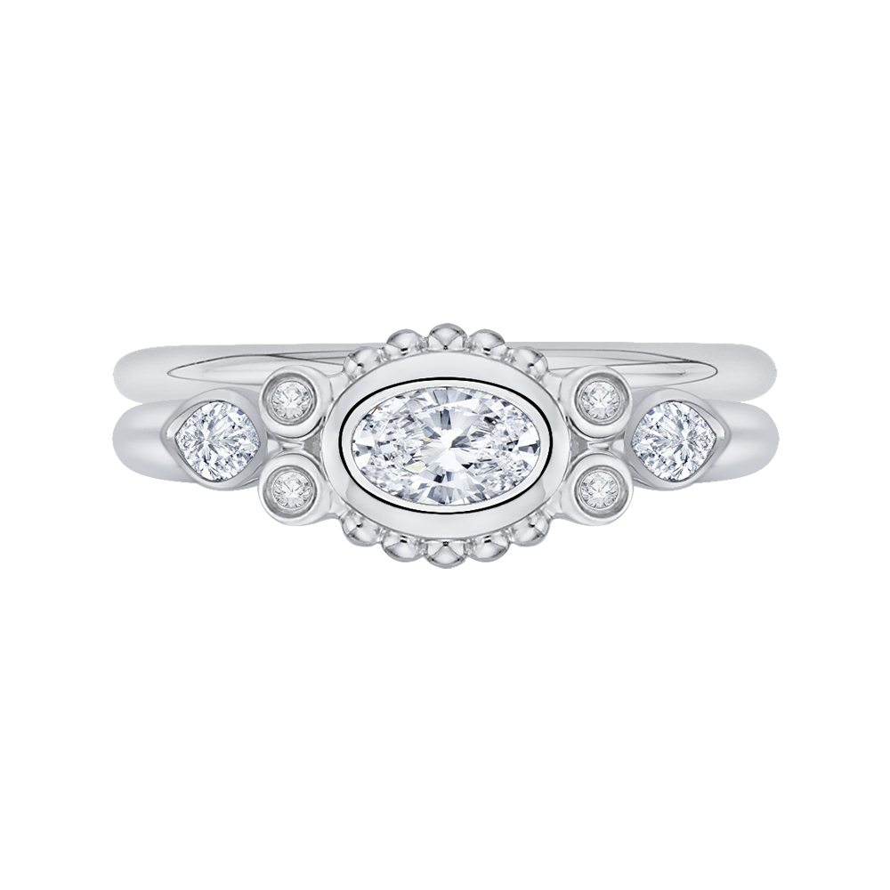 14K White Gold Oval Diamond Engagement Ring