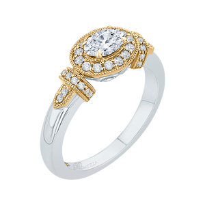 14K Two Tone Gold Oval Diamond Halo Engagement Ring