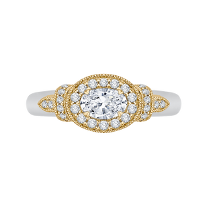 PRO0151EC-44WY-.50 Bridal Jewelry Carizza White Gold Rose Gold Yellow Gold Oval Diamond Halo Engagement Rings