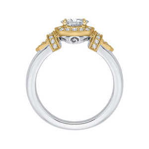 14K Two Tone Gold Oval Diamond Halo Engagement Ring