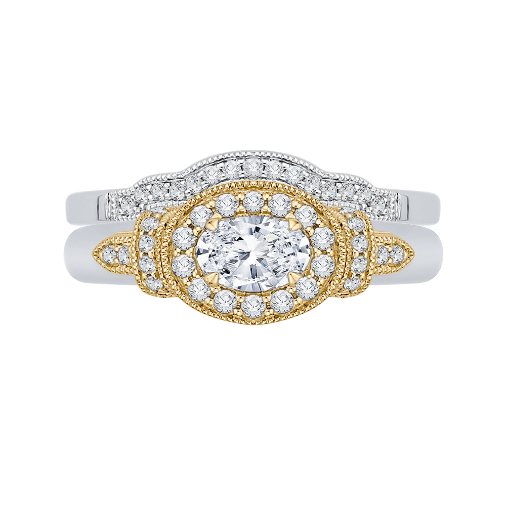 14K Two Tone Gold Oval Diamond Halo Engagement Ring