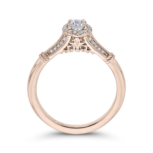 14K Rose Gold Oval Diamond Halo Cathedral Style Engagement Ring with Split Shank