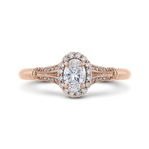 PRO0250EC-44P-.50 Bridal Jewelry Carizza Rose Gold Oval Diamond Halo Engagement Rings