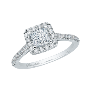 Princess Cut Diamond Halo Engagement Ring with 14K White Gold