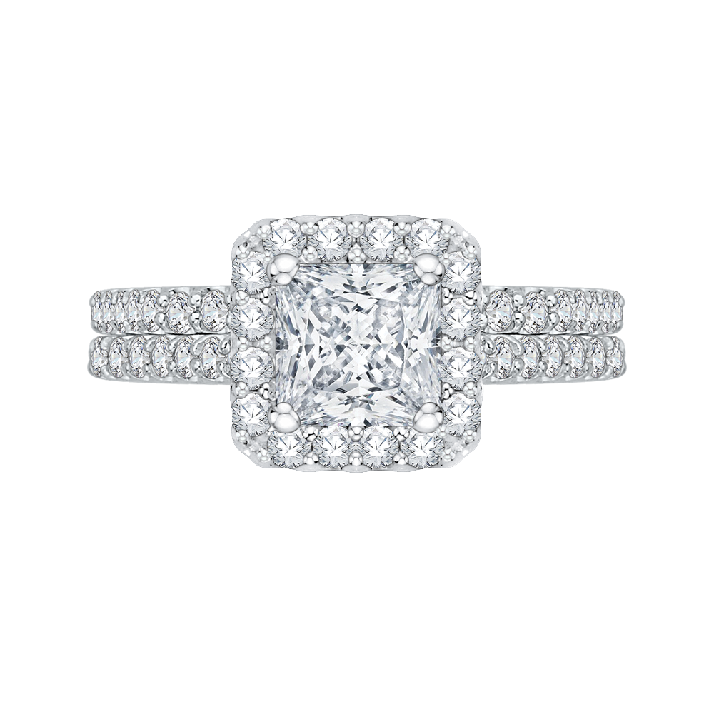 Princess Cut Diamond Halo Engagement Ring with 14K White Gold