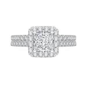 Princess Cut Diamond Halo Engagement Ring with 14K White Gold