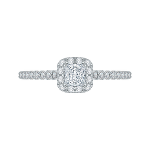 PRP0002EC-02W Bridal Jewelry Carizza White Gold Princess Cut Diamond Halo Engagement Rings