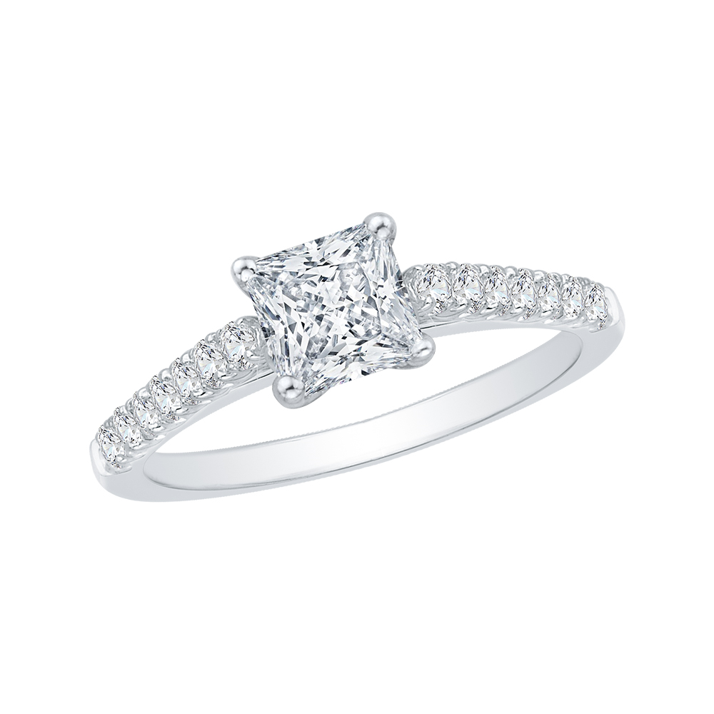 14K White Gold Princess Diamond Cathedral Style Engagement Ring