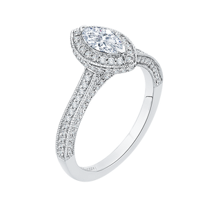 Marquise Diamond Halo Engagement Ring In 14K White Gold