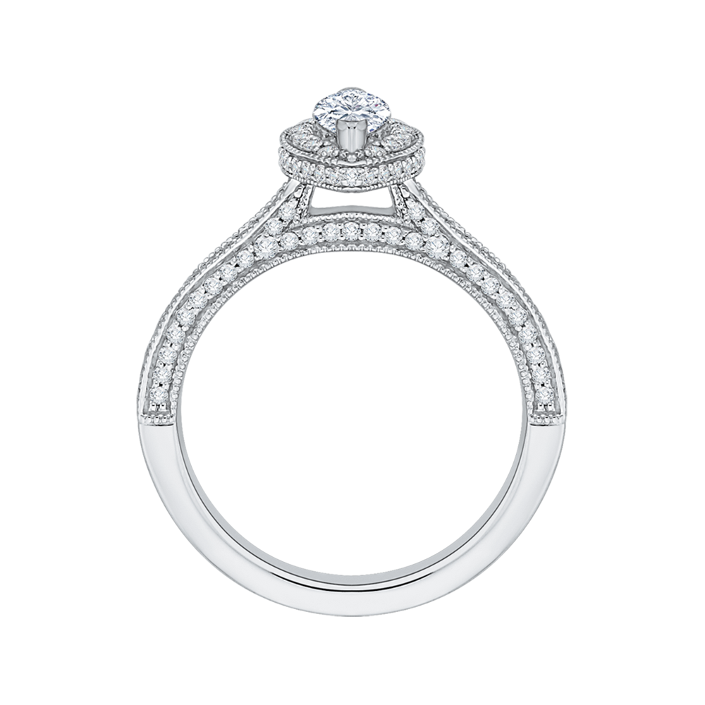 Marquise Diamond Halo Engagement Ring In 14K White Gold