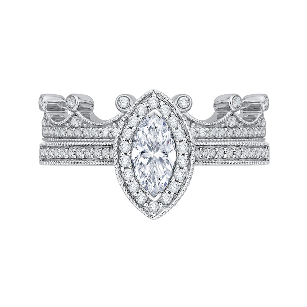 Marquise Diamond Halo Engagement Ring In 14K White Gold