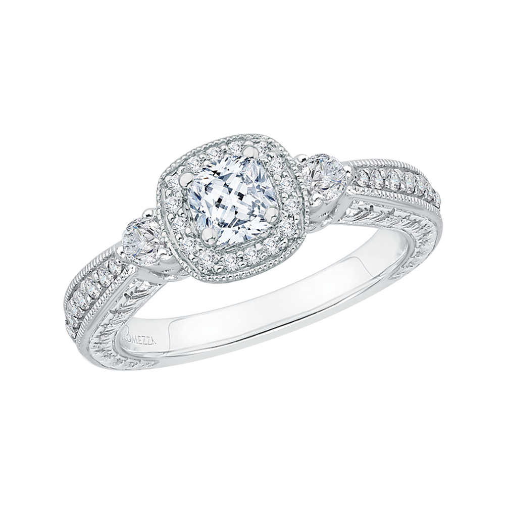 14K White Gold Cushion Diamond Halo Engagement Ring