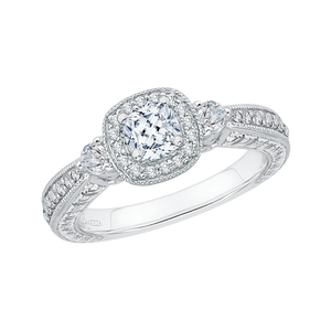 14K White Gold Cushion Diamond Halo Engagement Ring